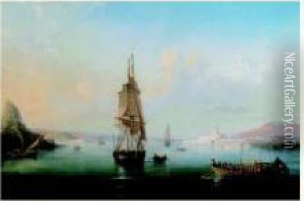 Soleil Levant Sur Un Port Mediterraneen Oil Painting - Francois Pierre Barry