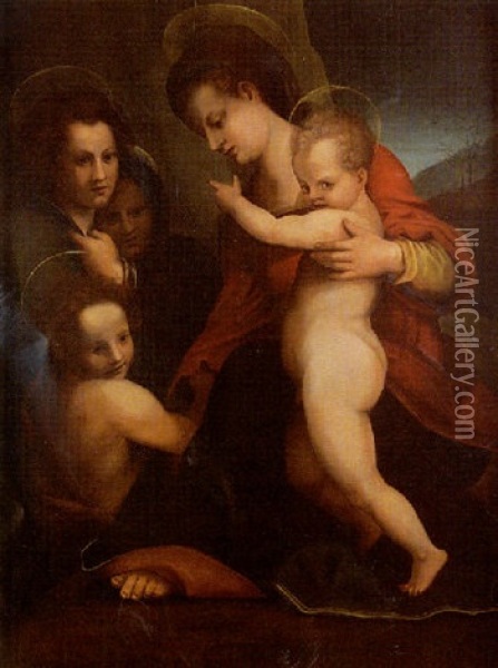 La Vierge, L'enfant Jesus, Saint Jean Baptiste Enfant, Saint Jean Evangeliste Et Saint Anne Oil Painting - Andrea Del Sarto