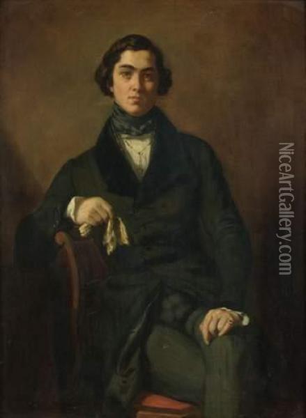 Portrait De Monsieur De T... Oil Painting - Eugene Deveria