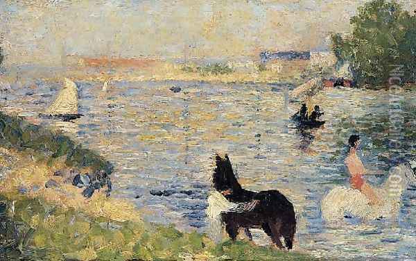 Horses in the Water Oil Painting - Georges Seurat