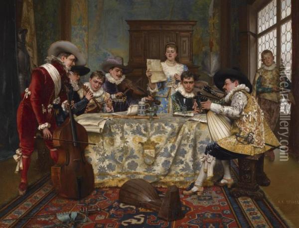 The Practice Recital Oil Painting - Adolphe-Alexandre Lesrel