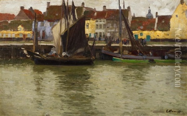 Segelboote Am Hafen Oil Painting - Eugen Kampf