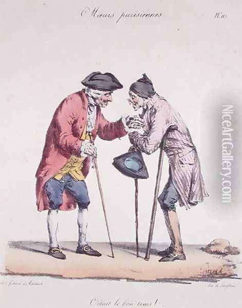 Those Were the Good Old Days, caricature from the Moeurs Parisiennes series, engraved by Langlume, c.1825 Oil Painting - Pigal, Edme Jean