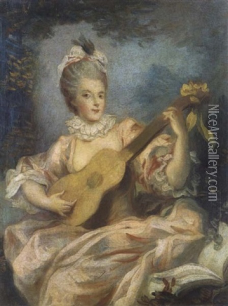 Portrait De Jeune Femme Jouant De La Guitare Oil Painting - Jean-Honore Fragonard