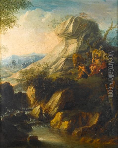 Mercury And Argus In An Extensive Rockylandscape Oil Painting - Jacob Jordaens