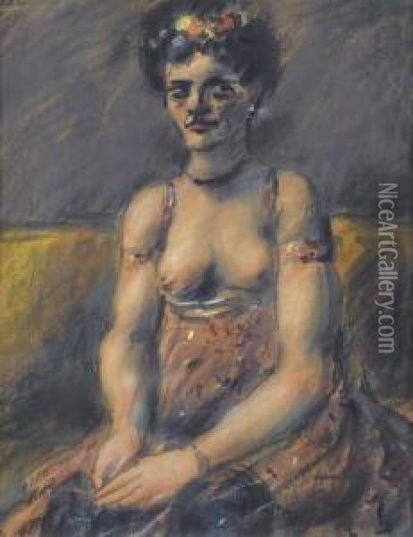 Sitzende Frau Mit Offenem Kleid Oil Painting - Leon Bonhomme