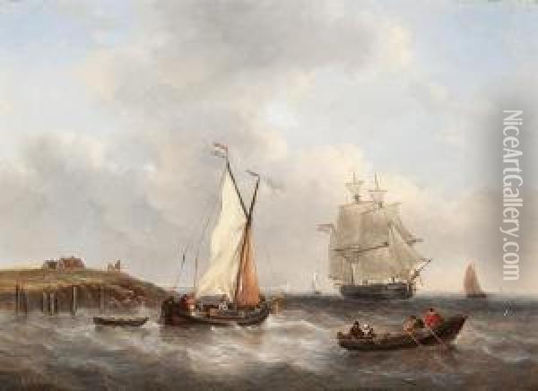 Ships On The Coast Oil Painting - George Willem Opdenhoff