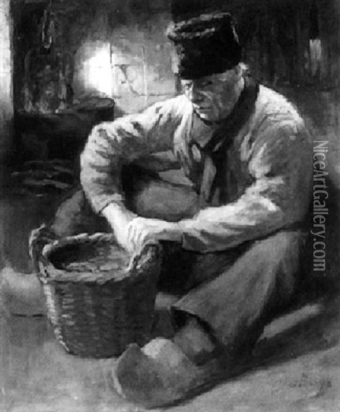 A Volendam Fisherman In An Interior Oil Painting - Adrien Cyriaque Bleys