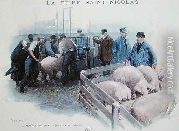 The Saint-Nicolas Fair in Evreux, early 20th century Oil Painting - Louis Remy Sabattier