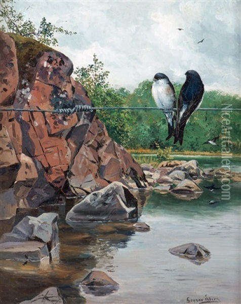 Svalor Vid Vatten Oil Painting - Gunnar Aberg