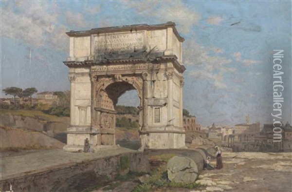 The Arch Of Titus, Rome Oil Painting - Pietro Sassi