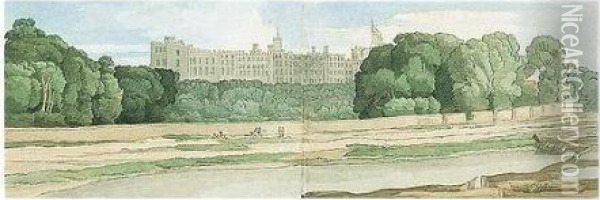 Windsor Castle From The Playgrounds At Eton Oil Painting - Francis Towne