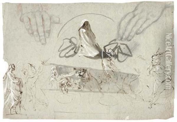 Studies Of Fairies; Also A Pair Of Hands Oil Painting - William Lock Of Norbury