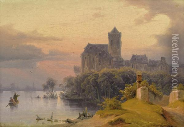 Gotische Kirche Im Abendlicht Oil Painting - August Wilhelm John