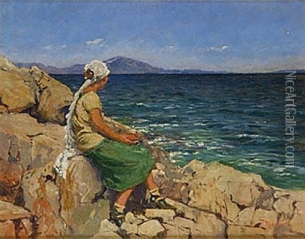 Flicka Vid Havet Oil Painting - Istvan Meroe