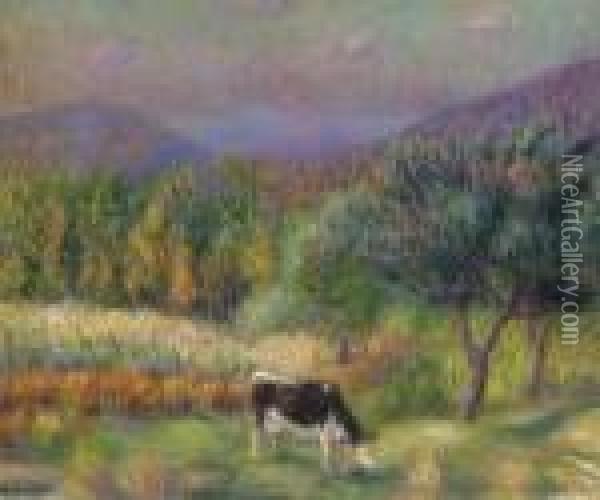 The Black And White Cow Oil Painting - William Glackens