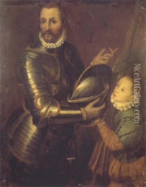 Portrait D'un Gentilhomme En Armure Et De Son Ecuyer Oil Painting - Bartolomeo Passarotti