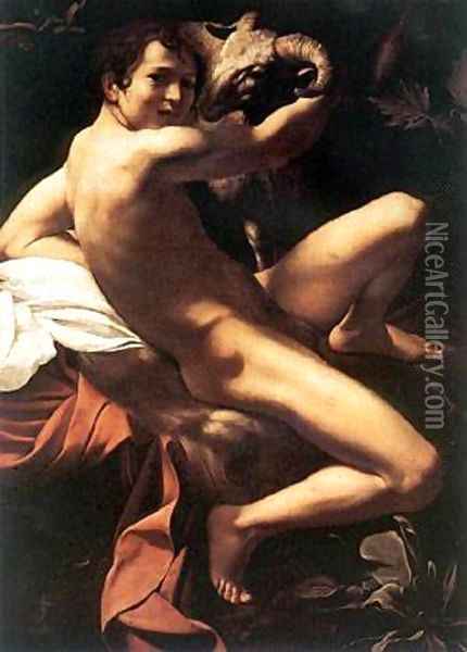 St John the Baptist Youth with Ram Oil Painting - Michelangelo Merisi Da Caravaggio