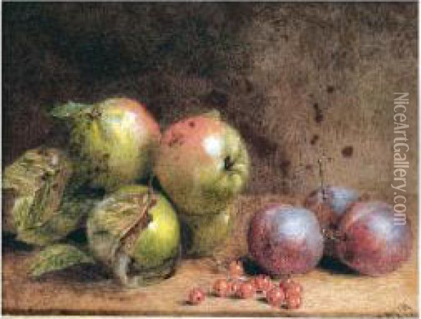 Still Life With Apples And Plums Oil Painting - J.W. Weir