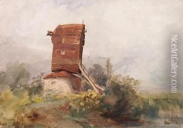 An East Anglian Windmill Oil Painting - Richard Pratchett Noble