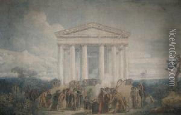 Scene Antique Devant Un Temple Oil Painting - Louis Francois Cassas