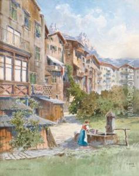 Houses In Klausen Oil Painting - Fritz Lach