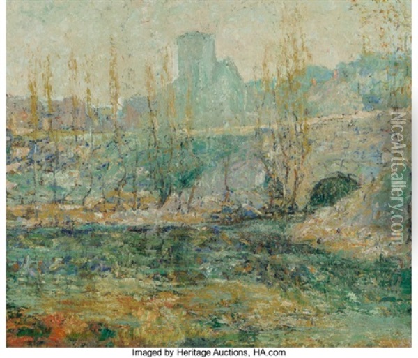 The Pond And Gapstow Bridge, New York City Oil Painting - Ernest Lawson