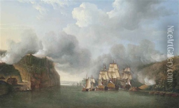 The Forcing Of The Hudson River Passage, 9th October 1776 Oil Painting - Thomas Mitchell