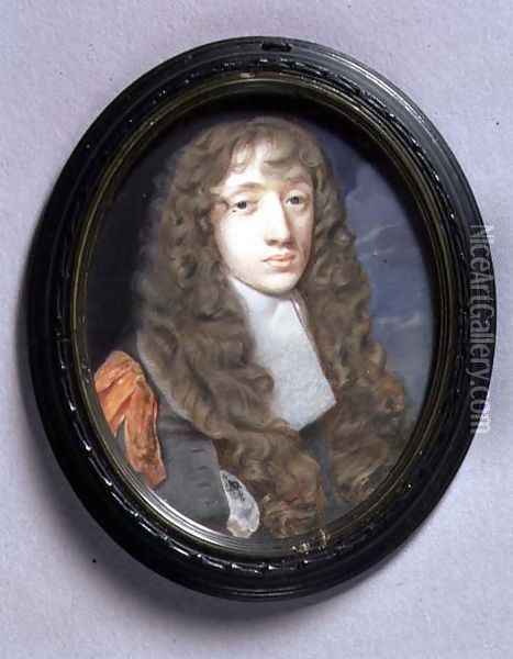 Portrait Miniature of a Young Man in Grey, c.1660-5 Oil Painting - Samuel Cooper