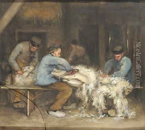 Sheep shearing Oil Painting - Bramine Grandmont-Hubrecht