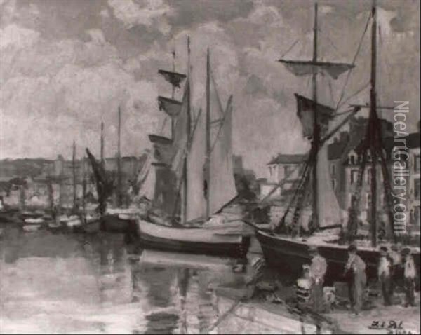 Dieppe, Voiliers Au Port Oil Painting - Jacques-Emile Blanche
