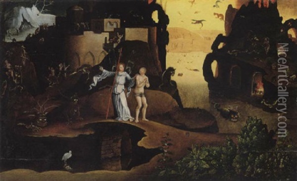 The Guardian Angel Showing A Lost Soul Through The Underworld Oil Painting - Jan Mandijn