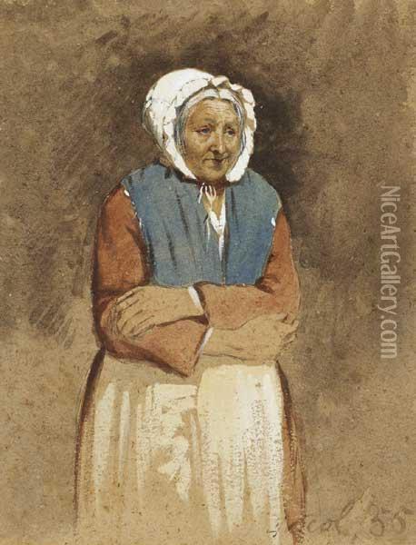 Elderly Woman With Headress Oil Painting - Erskine Nicol