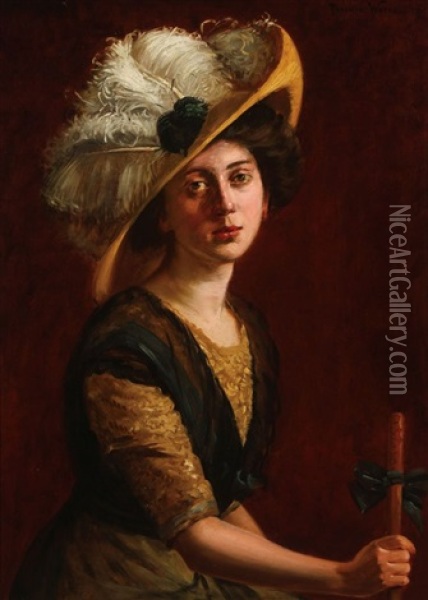 Portrait Of A Woman With Bonnet And Parasol Oil Painting - Theodore Wores