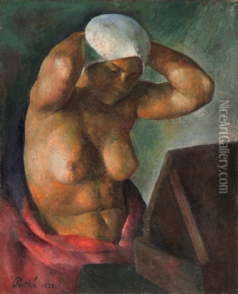 Nude In Front Of A Mirror (after Bath) Oil Painting - Karoly Patko