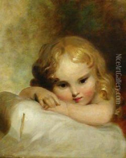 Young Girl Resting On A Pillow Oil Painting - Thomas Sully
