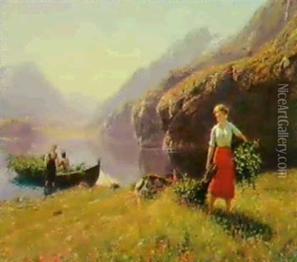 Flicka Med Lovknippen Oil Painting - Hans Dahl