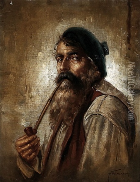 Fumatore Di Pipa Oil Painting - Raffaele Frigerio