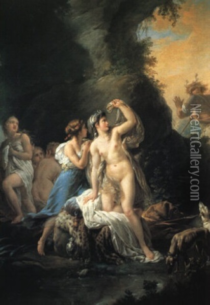 Diane Sortant Du Bain Surprise Par Act,on Oil Painting - Louis Jean Francois Lagrenee