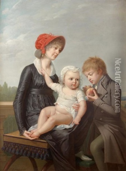 Portrait De Femme Avec Ses Deux Enfants Oil Painting - Robert Jacques Francois Faust Lefevre