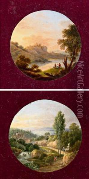 Ein Paar Italienische Landschaften Oil Painting - Christian Bernhard Morgenstern