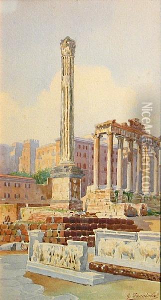 The Roman Forum; Temple Of Hercules Victor,rome Oil Painting - Giovanni Facciola