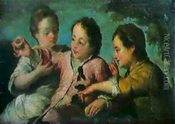Drei Kinder Mit Fruchten. Oil Painting - Jacopo Amigoni