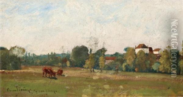 Landskap Med Kor, Grez Oil Painting - Oscar Emil Torna