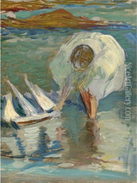 Study Of Girl With Sailboat Oil Painting - Edmund Charles Tarbell