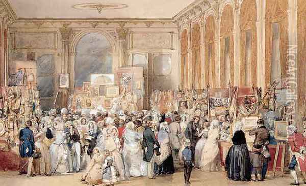 View of a charity sale for the victims of Guadeloupe in the Grand Salon of the Palais-Royal, Paris Oil Painting - Eugene Louis Lami