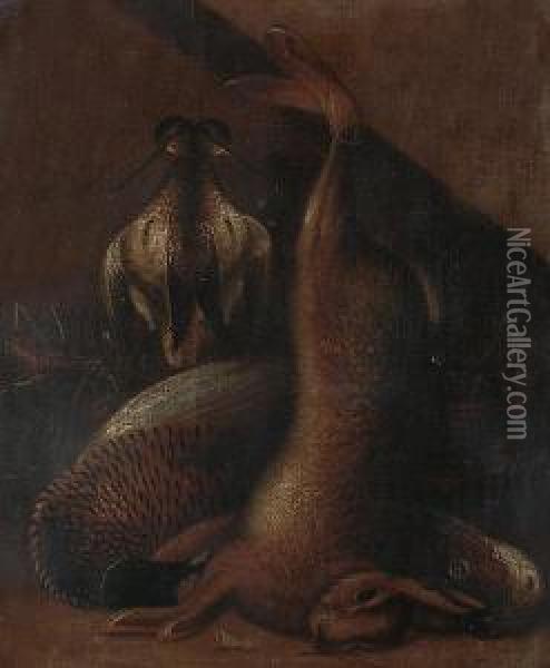 Still Life Of Dead Game And A Hare. Oil Painting - Benjamin Blake