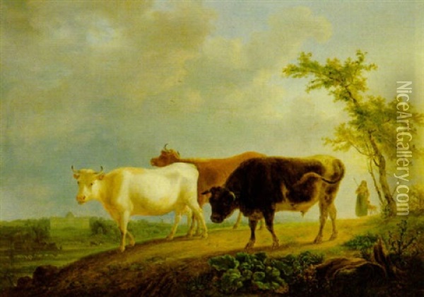 Kuche Auf Der Weide, Im Hintergrund Das Schlos Larckeaw Oil Painting - Jean-Baptiste De Roy