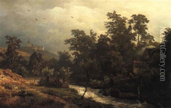 Rheinische Landschaft Oil Painting - Andreas Achenbach