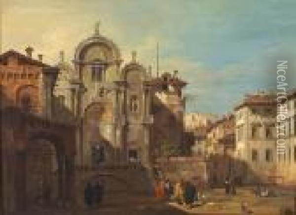 A Venetian Capriccio With Reminiscences Of The Scuola Di San Marco Oil Painting - Giovanni Migliara